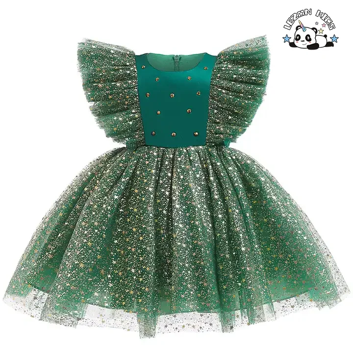 LEZONKIDS - Customizable Sleeveless Gold Foil Printing Summer Girls Party Dress  for 2-14T Years Old Kids Clothing